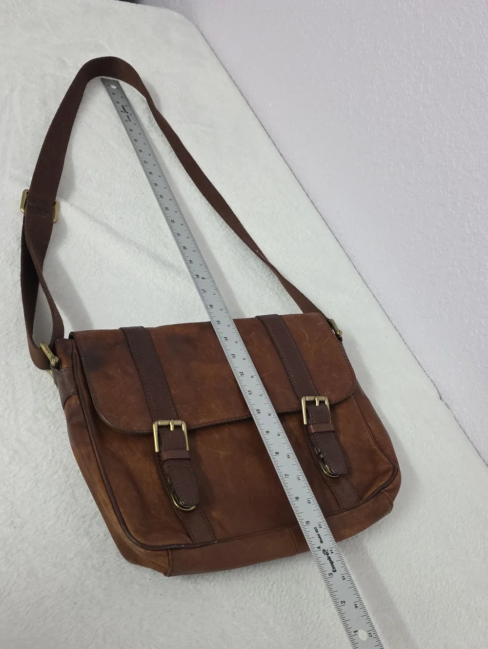 Fossil Brown Leather Messenger Crossbody Bag Distressed Vintage Style
